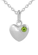 teensy catchy silver heart baby August birthstone necklace